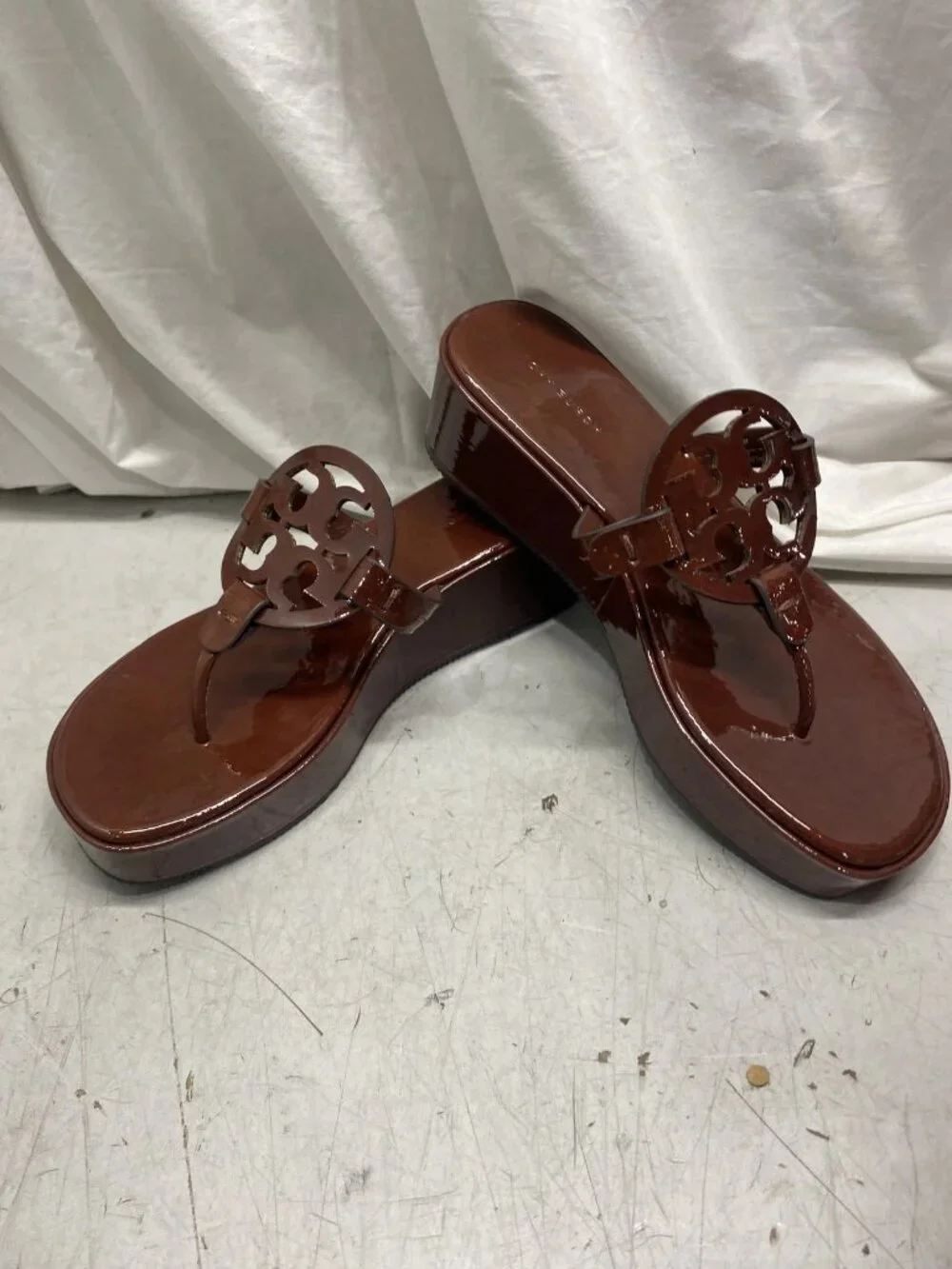 Tory Burch Miller Wedge 25MM Patent Leather Russet Brown US W6.5